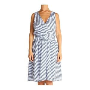 Ann Taylor LOFT Striped Wrap Dress Blue White Chiffon Belted Nautical size 4